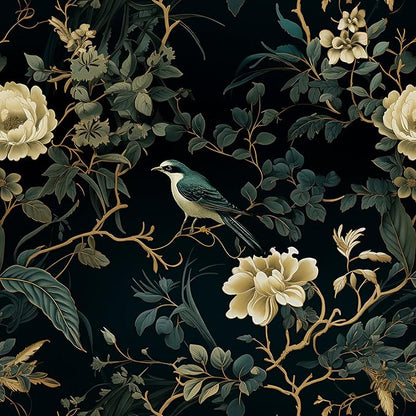Dark Floral Peel and Stick Wallpaper Vintage Floral Contact Paper 16.9inchx196.8inch Flowers Bird Wallpaper Peel and Stick Boho Leaf Self Adhesive Removable for Bathroom Wall Paper Decor
