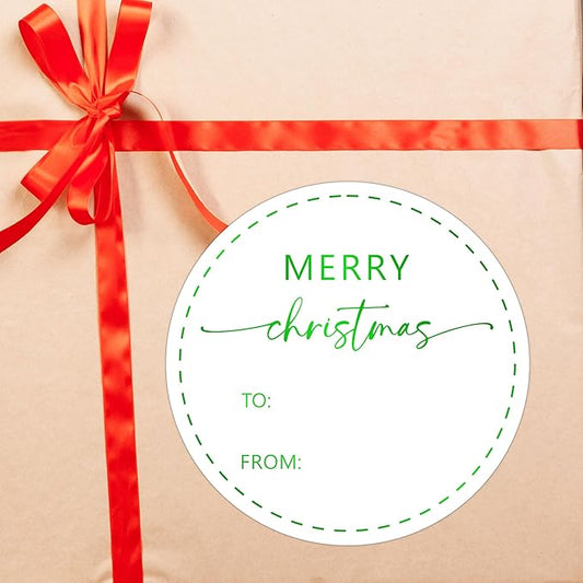 Green Merry Christmas Gifts Tags Stickers, 30 Pcs Christmas Name Tags for Gifts, 2.5x2.5 Inch Holiday Presents Sticker Labels, Festive Chrismas Name Tag for Gift Wrapping Bags Classroom-D27