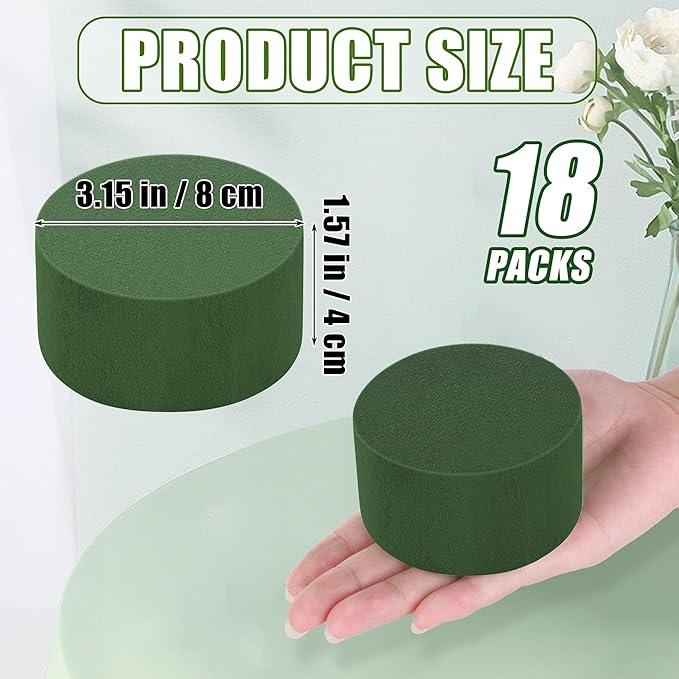 18 Packs Round Floral Foam Blocks Green Wet Dry Flower Foam Bricks 3.15 Inch DIY Flower Arrangement Supplies Kit Florist Block for Aisle Flowers Wedding Party Decorations