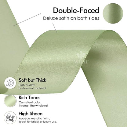 MEEDEE Spring Moss Satin Ribbon 2 Inch Spring Green Ribbon Lux Double Faced Ribbons by 25 Yards Silk Satin Ribbons for Gift Wrapping, Weddings, Flower Bouquet, Holiday Decorating