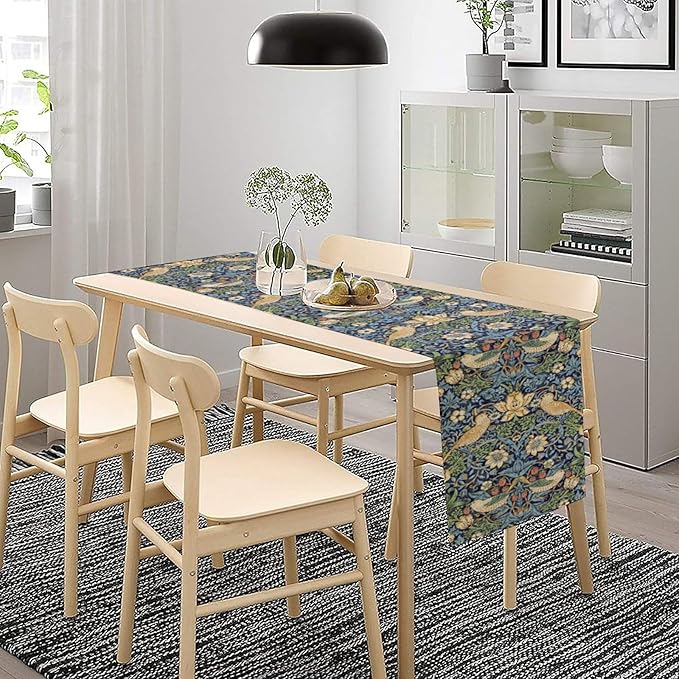 William Morris Floral Table Runner,Flowers Botanical Printed Table Runner for Home Kitchen Dining Table Decoration,13x60 Inch Strawberry Thief