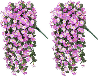 Artificial Fake Hanging Flowers Plants for Outdoor Outside Fall Decor, 2 PCS Faux Silk Daisy Mums Vines UV Resistant Realistic for Home Porch Balcony Planter Decoration (Light Fuchsia and Fuchsia)
