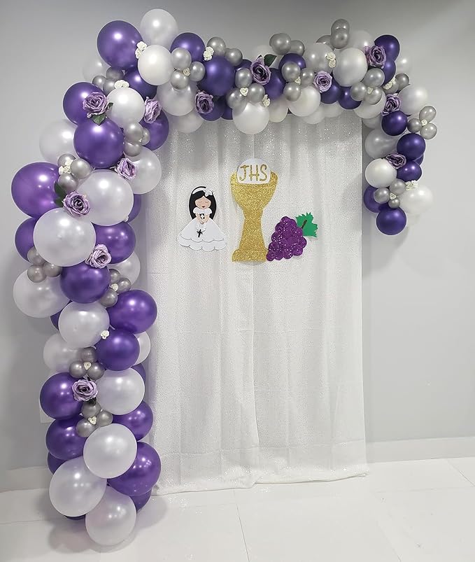 White Sequin Backdrop Curtain - 2FTx8FT, 4 Panels for Parties, Weddings & Baby Showers