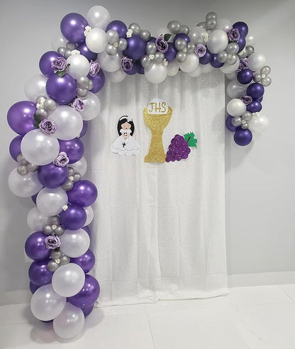 White Sequin Backdrop Curtain - 2FTx8FT 2 Panels Glitter for Parties, Wedding, Baby Shower