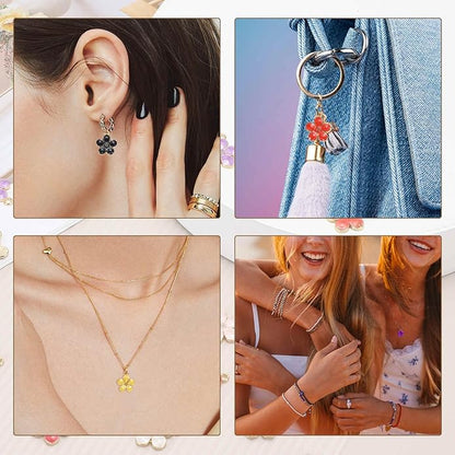MECCANIXITY Enamel Charm Cherry Blossom Alloy Cute Small Flower Charm Gold Plated Pendant for Jewelry Making