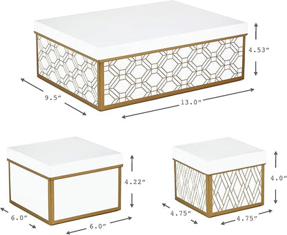 Hallmark Nested Gift Boxes with Lids and Fill (Set of 3, White and Gold, Assorted Sizes) for Weddings, Bridal Showers, Bridesmaids, Christmas, Hanukkah, Birthdays, Valentine's Day