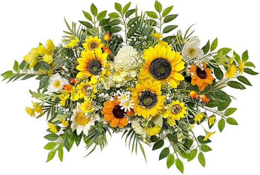 Artificial Flowers, Wedding Decor，Flower Garland Be Suited to Banquet, Party, Reception Entrance Welcome Sign and Background Decoration (Sunflower)