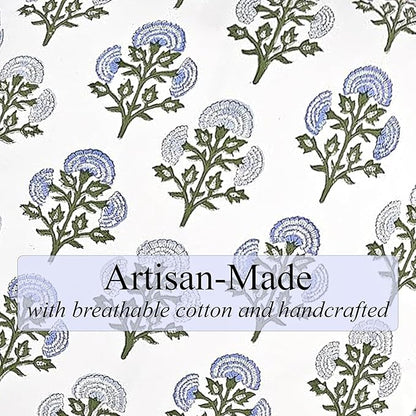 Ridhi Mughal Buta Blue Hand Block Print Cotton15 Inch Round Set of 4 Reusable Washable PlaceMats Kitchen Dining Thanksgiving Halloween Christmas Weddings Everyday Use