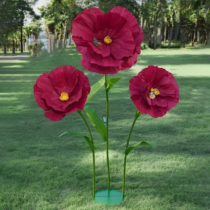 5.8 Ft Giant Artificial Flowers,Large Paper Flower,Huge Poppy Flowers Decoration for Wedding,Hotel,Office,Window Display and Home Farmhouse Decor(Wine)