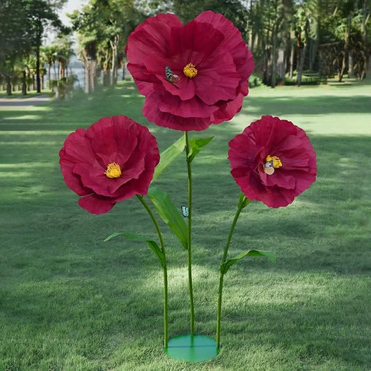 5.8 Ft Giant Artificial Flowers,Large Paper Flower,Huge Poppy Flowers Decoration for Wedding,Hotel,Office,Window Display and Home Farmhouse Decor(Wine)