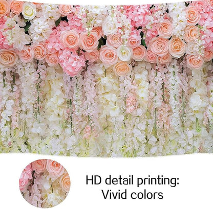 5x4ft Pink Rose Flower Wedding Photography Backdrop Spring Floral Photography Backdrop Valentine's Day Mother's Day Girl Birthday Baby Shower Wedding Bridal Party Banner Photo Booth Props Background