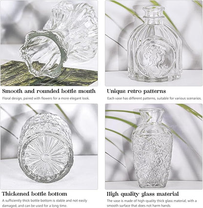 Set of 12 Glass Bud Vase Set, Small Vintage Clear Flower Vase Centerpieces for Table Bulk Cute Rustic Style Mini Vase for Home Decor Wedding Baby Shower Birthday Party