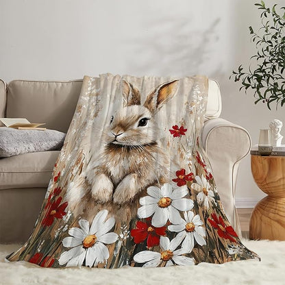 Farmhouse Rabbit Blanket Rustic Bunny Throw Blanket Country Soft Cozy Fleece Fuzzy Stuffed Plush Flannel Gifts for Girls Women Boys Kids Adults 50"X60"