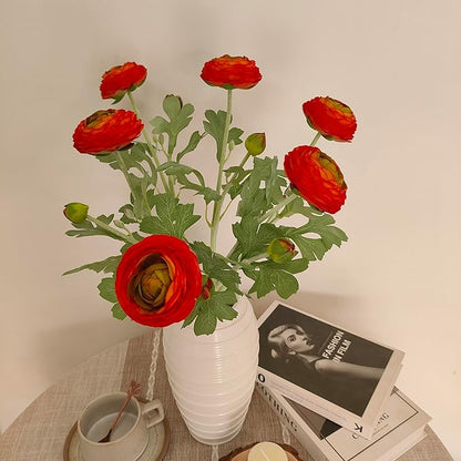 ATFL Orange red Ranunculus Artificial Flowers,6 Pcs Artificial Faux Silk Ranunculus Flowers with Real Touch Stems,Fake Peony Flowers for Floral Arrangements DIY Wedding Bouquet Party Table Home Decor