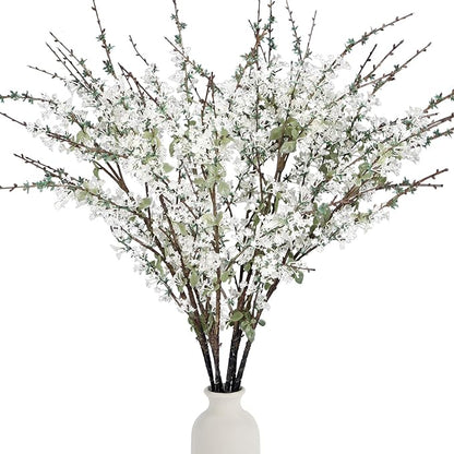 10PCS White Snow Willow Branches – 32'' Real Touch Artificial Flowers, Tall Branches for Vase, Everyday Faux Floral Arrangements for Living Room, Entryway, Office, Farmhouse Minimalist Home Décor