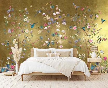 Wall Mural 3D Wallpaper - Flowers and Birds Design, 158"x110" (Not Self-Adhesive)