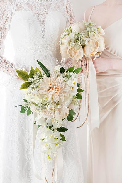 Champagne Wedding Bouquets for Bride Bridesmaids, Bridal Bouquet for Wedding Silk Artificial Flowers