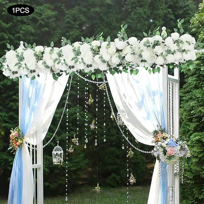 Eapmic Artificial Flower Row, 39.37in Peony Hydrangea Floral Arrangement, Faux Flower Panel Table Centerpiece for Wedding Arch Wall Backdrop Ceremony Reception Home Party Decoration (White)