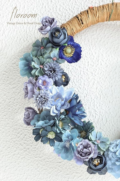 Floroom Mini Artificial Flower Heads Dusty & Navy Blue Fake Peony Daisy Rose Multicolor Small Faux Silk Flower Heads for Cake Craft Garland Wedding Party Graduation Cap DIY Home Decoration, 0.8"-3.6"
