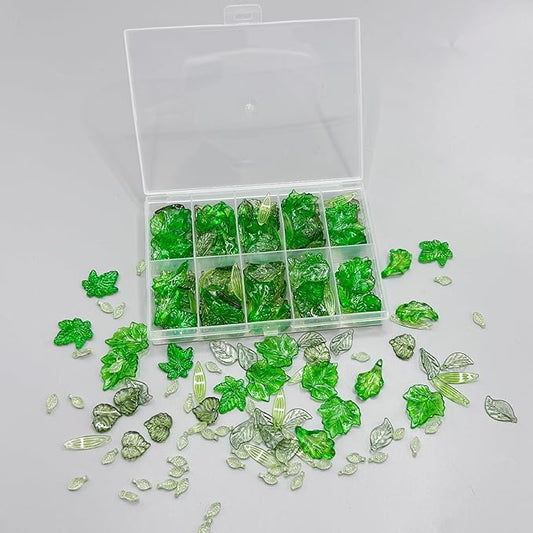 260PCS Green Leaf Beads for Jewelry Making - Acrylic Plant Charms DIY Crafts, Earring Necklace Bracelet Kit for Women
