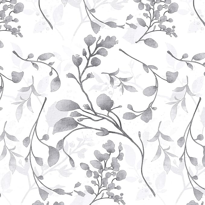 Orainege Gray Floral Peel and Stick Wallpaper - Self Adhesive Contact Paper, Waterproof, 17.7 in 393.7 in - Removable for Bedroom, Bathroom, Cabinets Decor