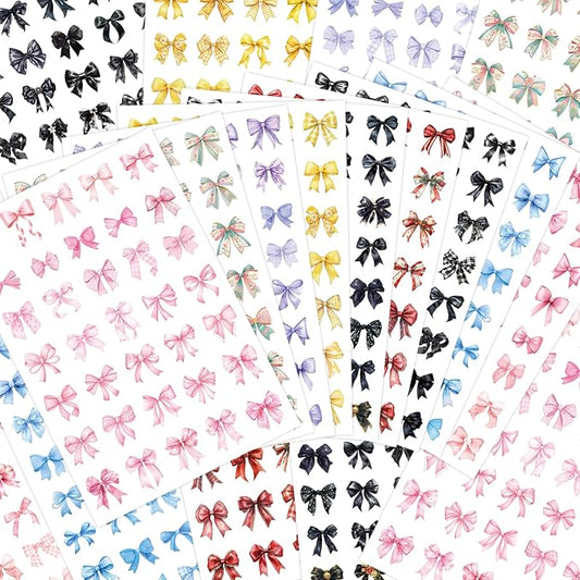 18 Sheets 7 Colors Bow Stickers, 720 PCS Cute Aesthetic Coquette Girly Decorative Stickers with 360 Designs for Crafts Scrapbooking Journaling Party Favors for Teens Women