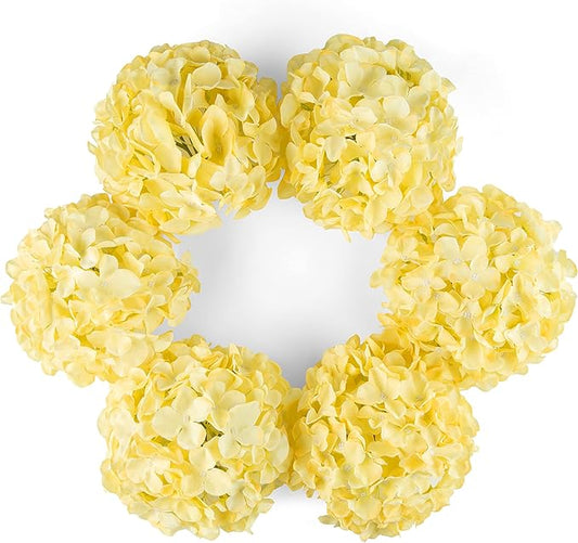 DuHouse Hydrangea Silk Flowers Artificial Flowers with Stem Fake Flower Heads for Wedding Centerpiece Home Decor Pack of 6 (Yellow)
