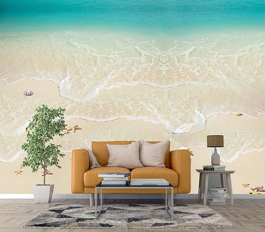 Cliouar-Top View of Background Summer Beach Wave Water Seashore Sand Beach Peel and Stick 160" x 114"
