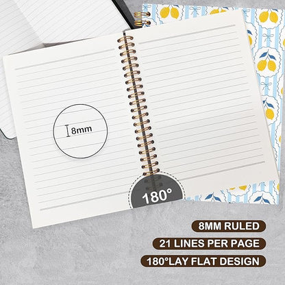 VIIJJUE Lemon Notebook Journal Gifts, Blue and White Lemon Hardcover Spiral Journal 5.5x8.3 Inch