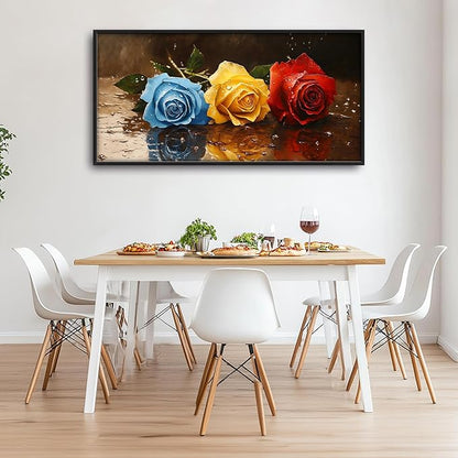 Rose Flowers Large Wall Art Framed Wall Decor for Living Room, Roses Pictures Oversized Canvas Print Painting Modern Extra Large Framed Artwork for Bedroom Office Home Decor 60"x30"