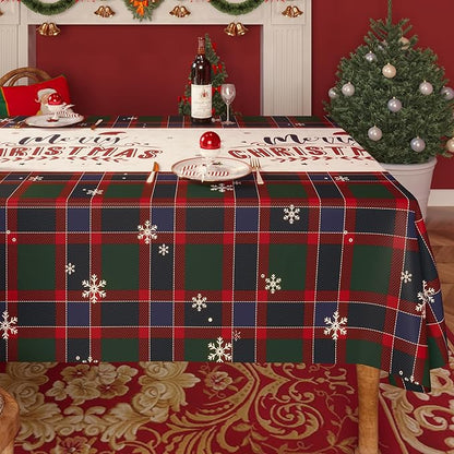 Christmas Rectangle Table Cloth,100% Waterproof Tablecloth,Christmas Decorations for Home, Vinyl Tablecloth Plastic Table Cover for Party，Picnic,Dining,Outdoor 54" x 54",Crimson Checked