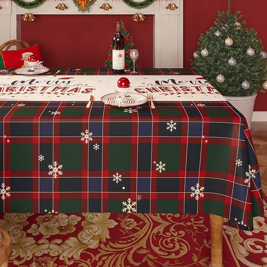 Christmas Rectangle Table Cloth,100% Waterproof Tablecloth,Christmas Decorations for Home, Vinyl Tablecloth Plastic Table Cover for Party，Picnic,Dining,Outdoor 54" x 120",Crimson Checked