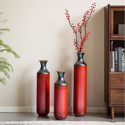 Modern Teardrop-Shaped White Metal Floor Vase Set of 3 - Luxury Home Decor with Hand-Fire Coloring