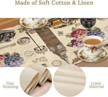 British Table Runner, Seasonal Vintage Floral England London Culture Element Coffee Table Center Decor for Home Kitchen Dining Patio Holiday Party Table Decorations 13x72 inches