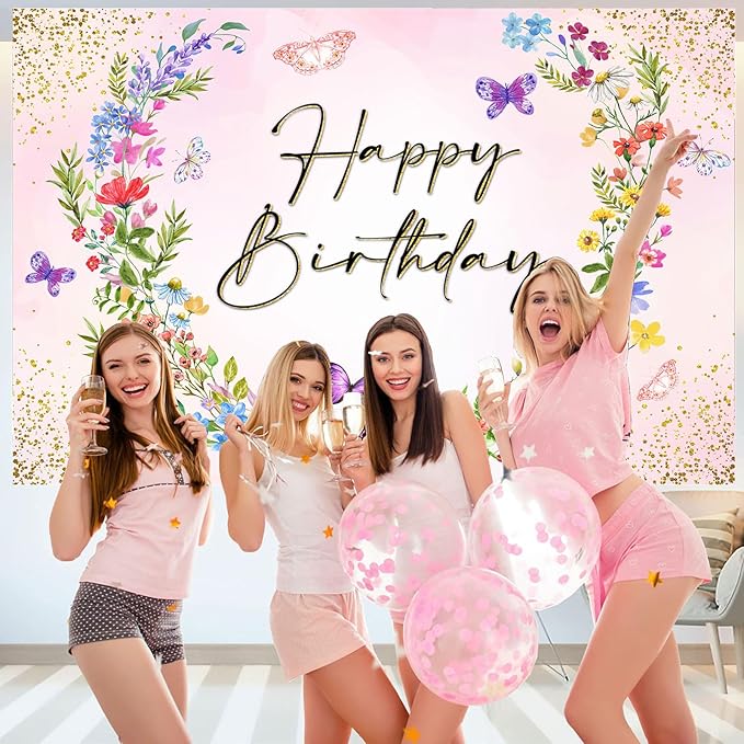 Sensfun Wildflower Happy Birthday Backdrop Banner WildFlower Birthday Decorations,Spring Floral Butterfly Photography Background for Girls Wildflower 1st Birthday Party Decor Photo Booth Prop 10x6.5ft