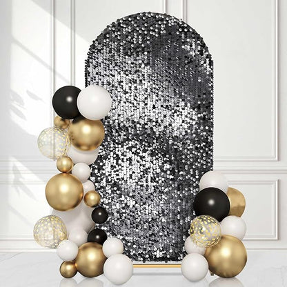 7.2FT Black Sequin Backdrop Cover: Big Payette Glitter Fabric Arch Covers for Birthday Party Baby Shower Decorations