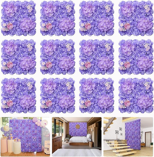 Flower Wall Backdrop 16.5''*16.5'' 12Pcs Artificial Floral Wall Panel 3D Silk Rose Decor for Wedding Home Thanksgiving Day Event Birthday Party Decoration