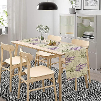 Floral Lavender Table Runner,Vintage Rustic Country Romantic Purple Flower Pattern Print Burlap for Hotel Indoors Outdoor Dining Room Kitchen Home Decor, 13x60in
