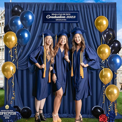 Navy Blue Backdrop Curtains-Wrinkle-Free Navy Blue Curtains Polyester Photography Drapes Wedding Background for Baby Shower Birthday Graduation Party Decorations - 24 X10FT (Navy Blue)