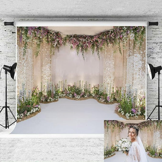 7x5ft Wedding Flowers Backdrop for Photoshoot Cradle Ceremony Proposal Background for Photography Romance Outdoos Ceremony Party Banner Bridal Shower Anniversary Birthday Props
