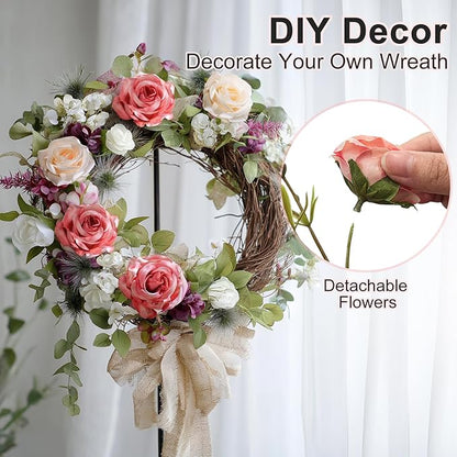 Artificial Rose Flowers for Outdoor 4 Bundles Rose Bouquet with Daisy Faux Flowers UV Resistant for Home Indoor Outside Garden Porch Window Box Balcony Yard Porch Decor (White+Pink)