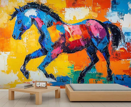 Abstract Horse Wall Mural, Colorful Horse Art 3D Wall Murals, Bold Abstract Animal Wallpaper Mural, for Living Room Bedroom Large Wallpaper Indoor Decor 169.3" W x118.2 H