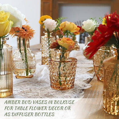 Set of 22 Amber Glass Mini Bud Vase For Bulk Rustic Wedding Decorations, Centerpieces, Vintage Look Home Table Flower Décor,Clear