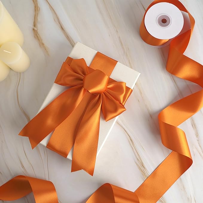 MEEDEE Orange Satin Ribbon - 25 Yards Double Faced Satin Ribbon for Christmas, Thanksgiving, Halloween, Wreaths, Bows, Crafts, Weddings, Flower Bouquets