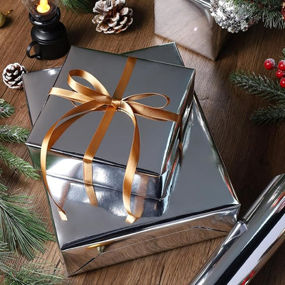 LaRibbons Silver Metallic Wrapping Paper, 30 Inch X 33 Feet (82.5sq.ft) Solid Color Paper Roll, Gift Wrapping Paper Rolls for Wedding, Birthday, Christmas, Baby Shower