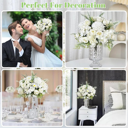 ASTRYAS White Artificial Flowers, 4Pcs Fake Rose Silk Chrysanthemum Ball Hydrangea Daisy for Decoration Faux Floral Arrangements for Wedding Party Home Decor Indoor(White)