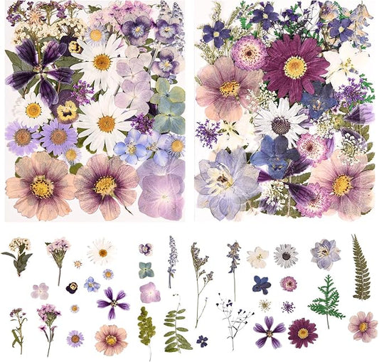 80PCS Natural Color Pressed Dried Flowers Dry Leaves with Tweezers - Real Pressed Flowers for DIY Crafts, Resin Jewelry, Cards, Soap, CandleMaking, Nail Art, and Scrapbooking (Natural Color)