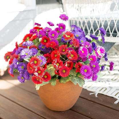 HyeFlora Dahlia Artificial Flowers for Outdoors Decoration, 6 Bundles Fake Daisy Faux Flowers Plants Realistic UV Resistant Silk Flowers for Outside Planter Front Door Yard Garden Indoor Home, Mix