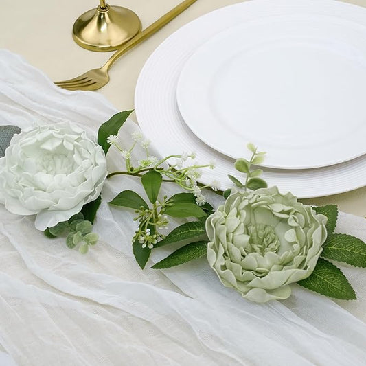 Artificial Flowers, 16pcs Artificial Roses for DIY Wedding Bouquets Centerpieces Arrangements, Sage Green Peonies Flowers with Stem for Bridal Shower Party Home Decorations