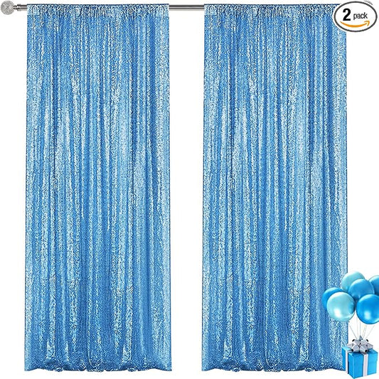 Blue Sequin Backdrop Curtain 2 Pieces 2FTx8FT Glitter Photography Backdrop for Party Wedding Birthday Christmas Decorations